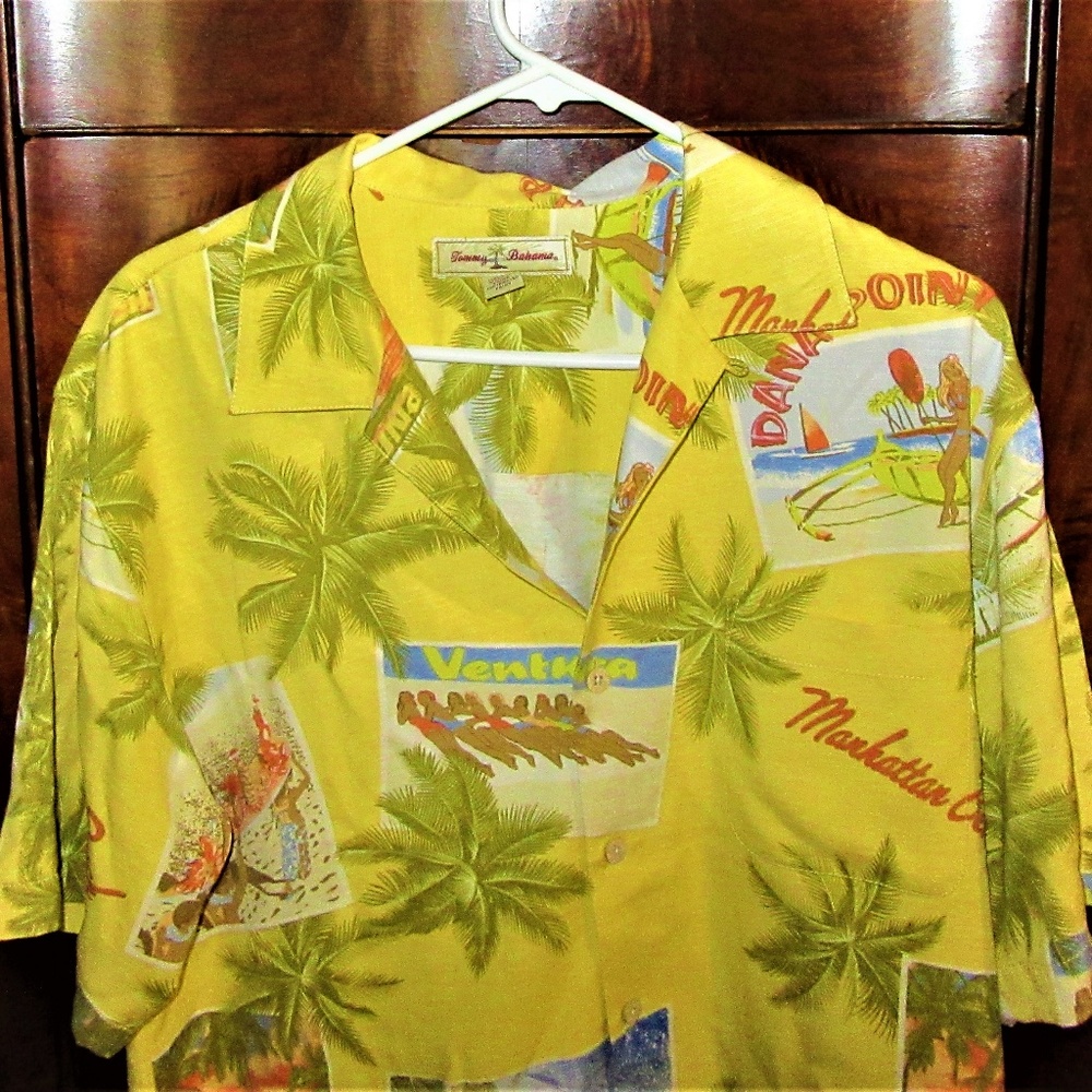 TOMMY BAHAMA SILK CALIFORNIA BEACH THEME SHIRT-S